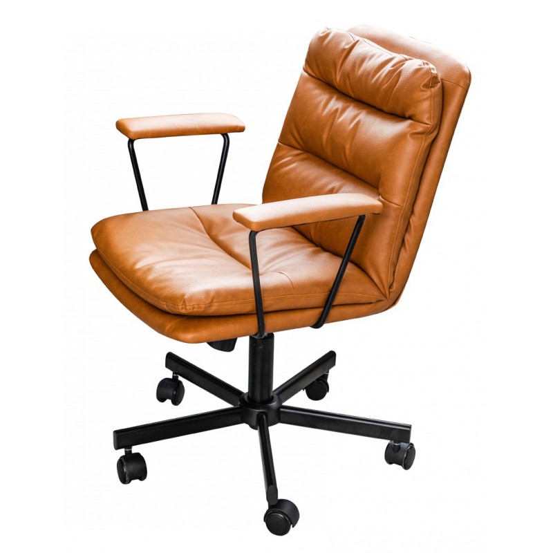 Chaise de bureau rembourrée en similicuir marron