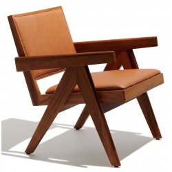 Chaise longue Confort Compass en bois de teck et cuir italien