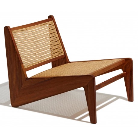 Chaise lounge Compass en bois de teck et rotin naturel